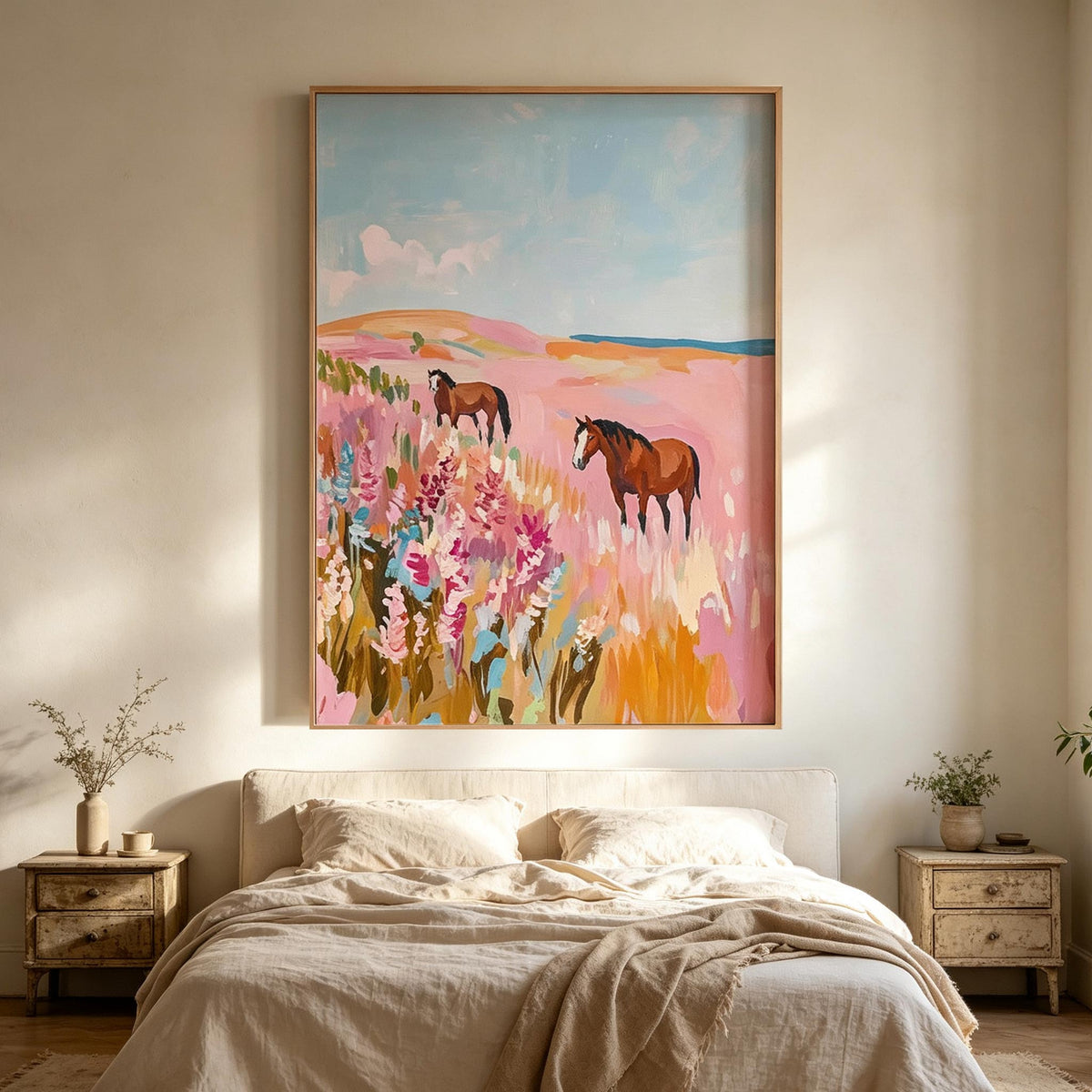 Horses in Pink Meadow Wall Art #AN016