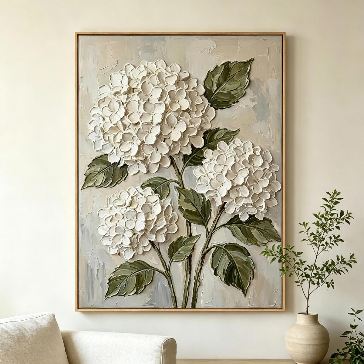 White Hydrangea Textured Wall Art #FL071