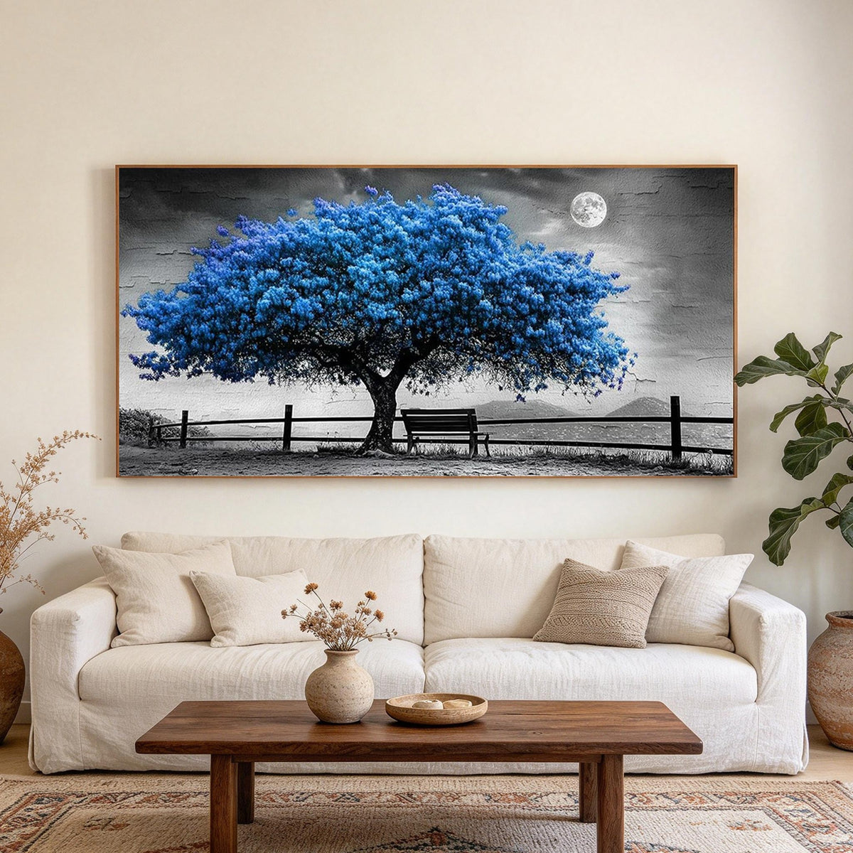 Blue Blossom Tree Under Moonlight Wall Art #LS080