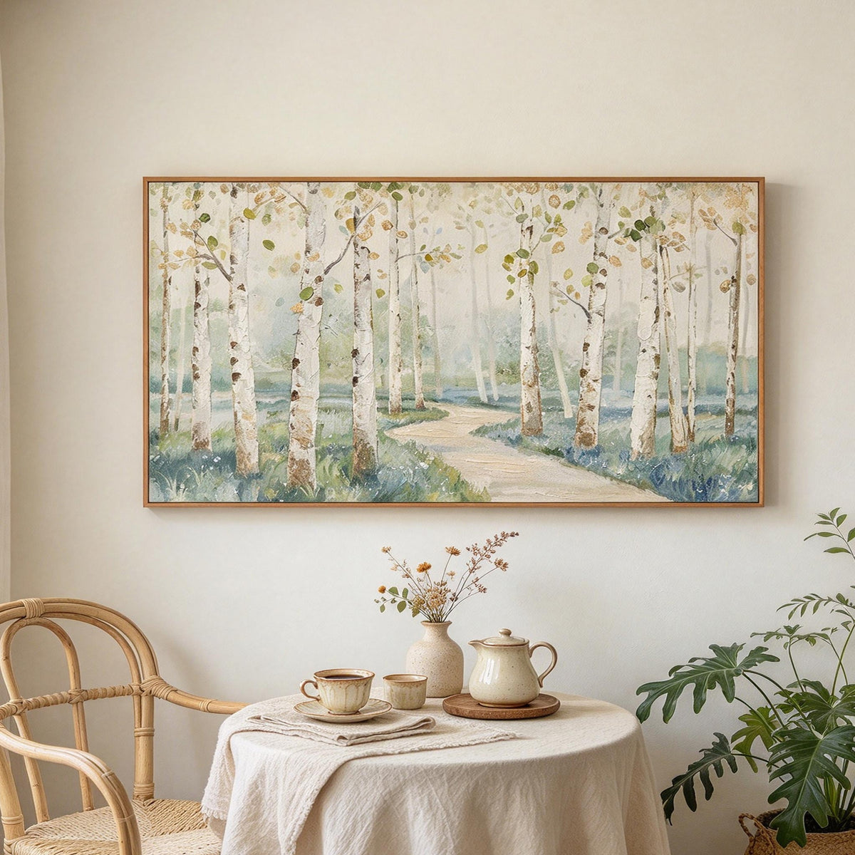 Soft Neutral Birch Forest Landscape Wall Art #LS069