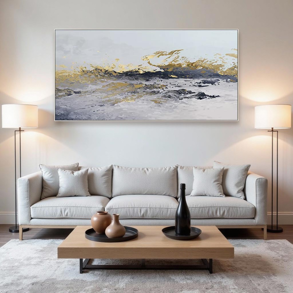 Minimalist Abstract White & Gold Oil Painting #GT004