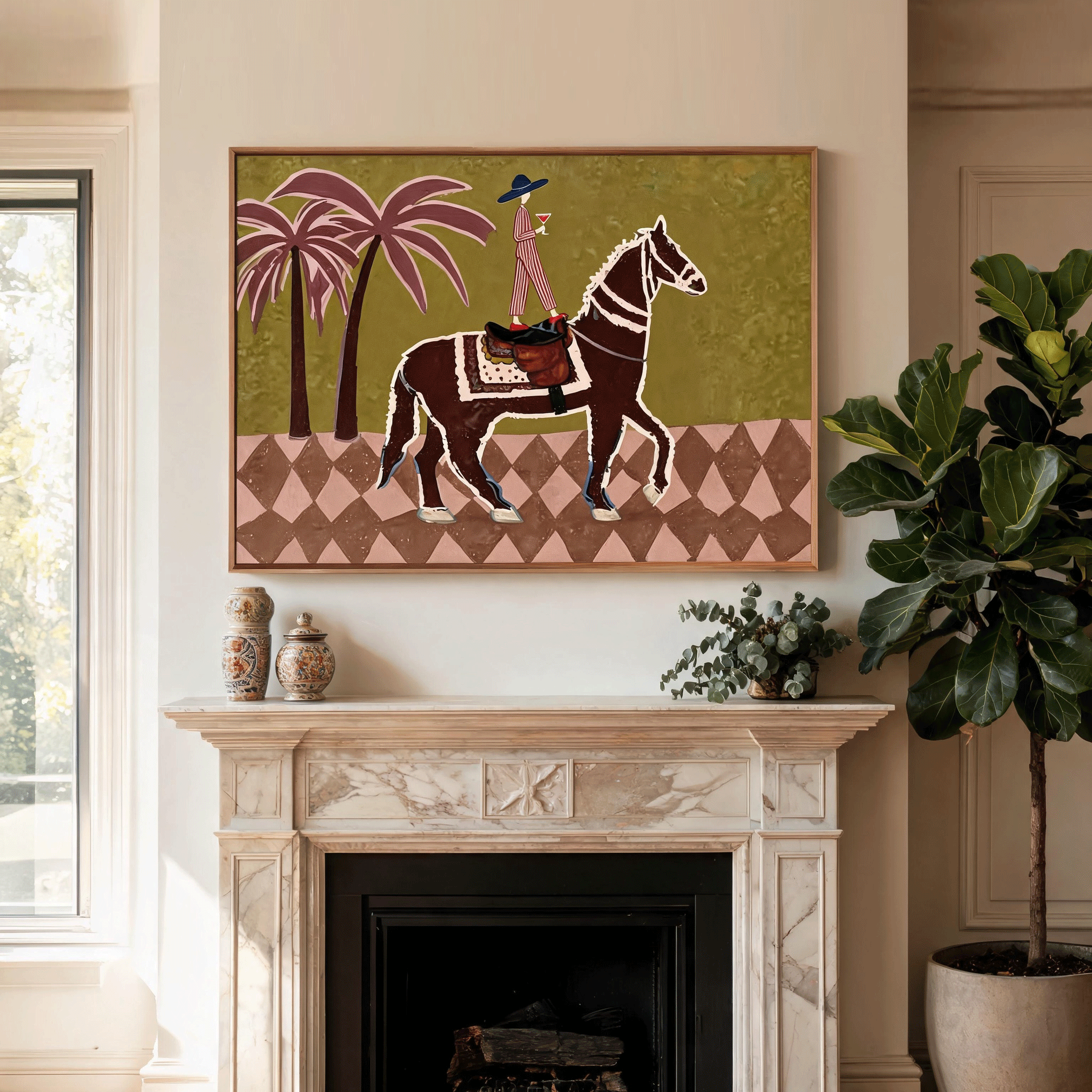 Modern Horse Rider Wall Art | Hand-Painted Oil Painting #HA053