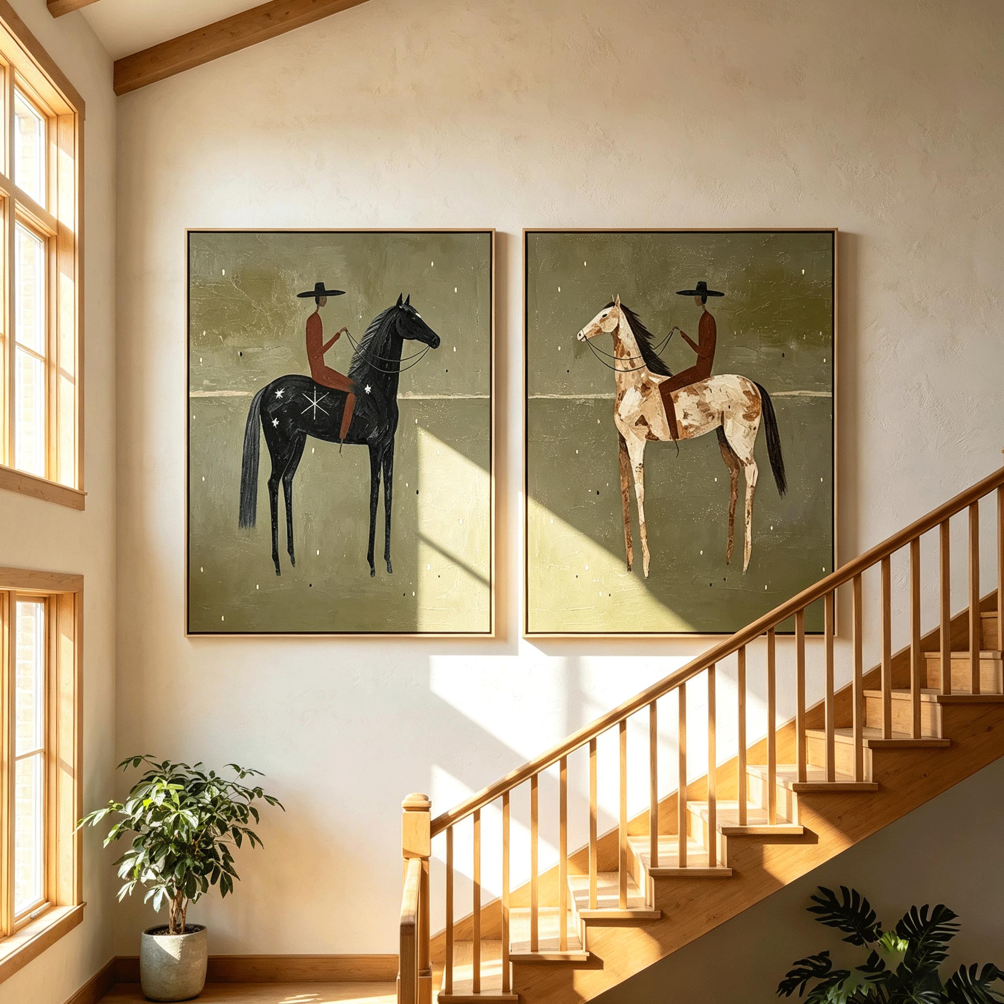 Night Rider Folk Art Canvas Print — Framed Horse Wall Art #HA056
