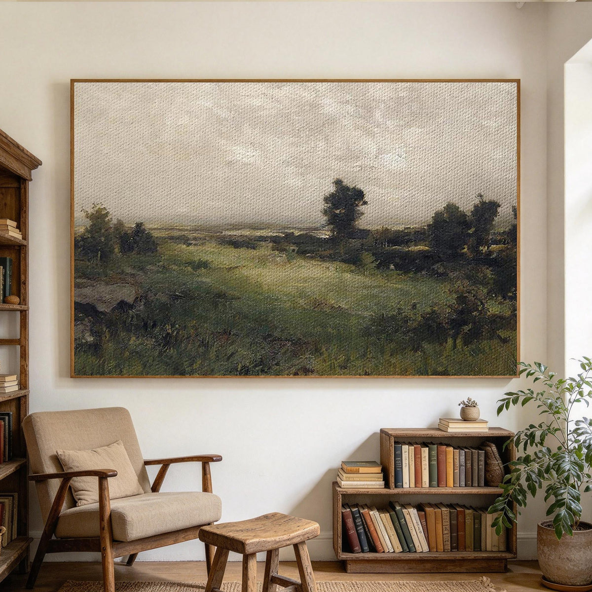 Muted Green Countryside Landscape Wall Art #LS074