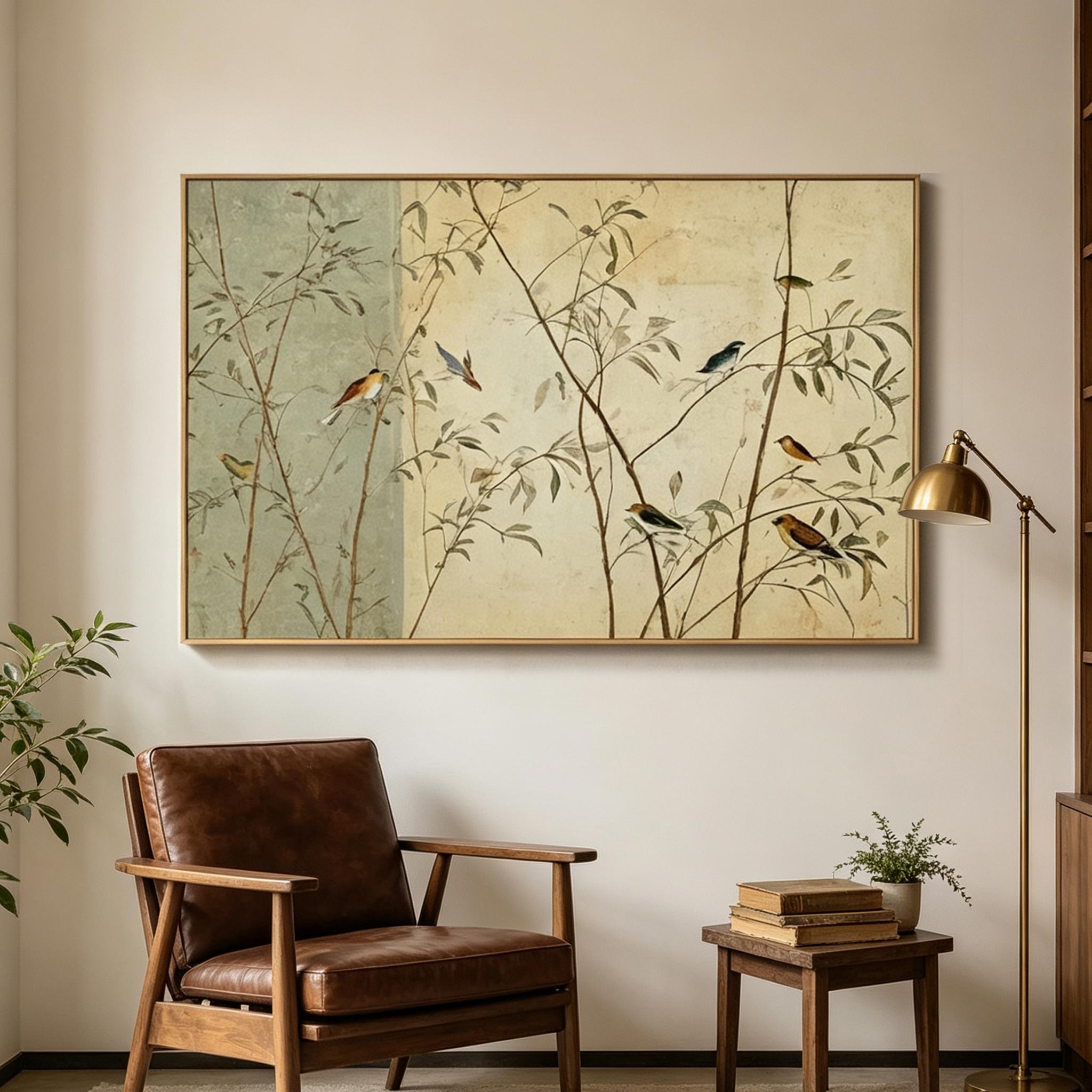 Songbird Garden – Vintage Chinoiserie Botanical Painting #AN005