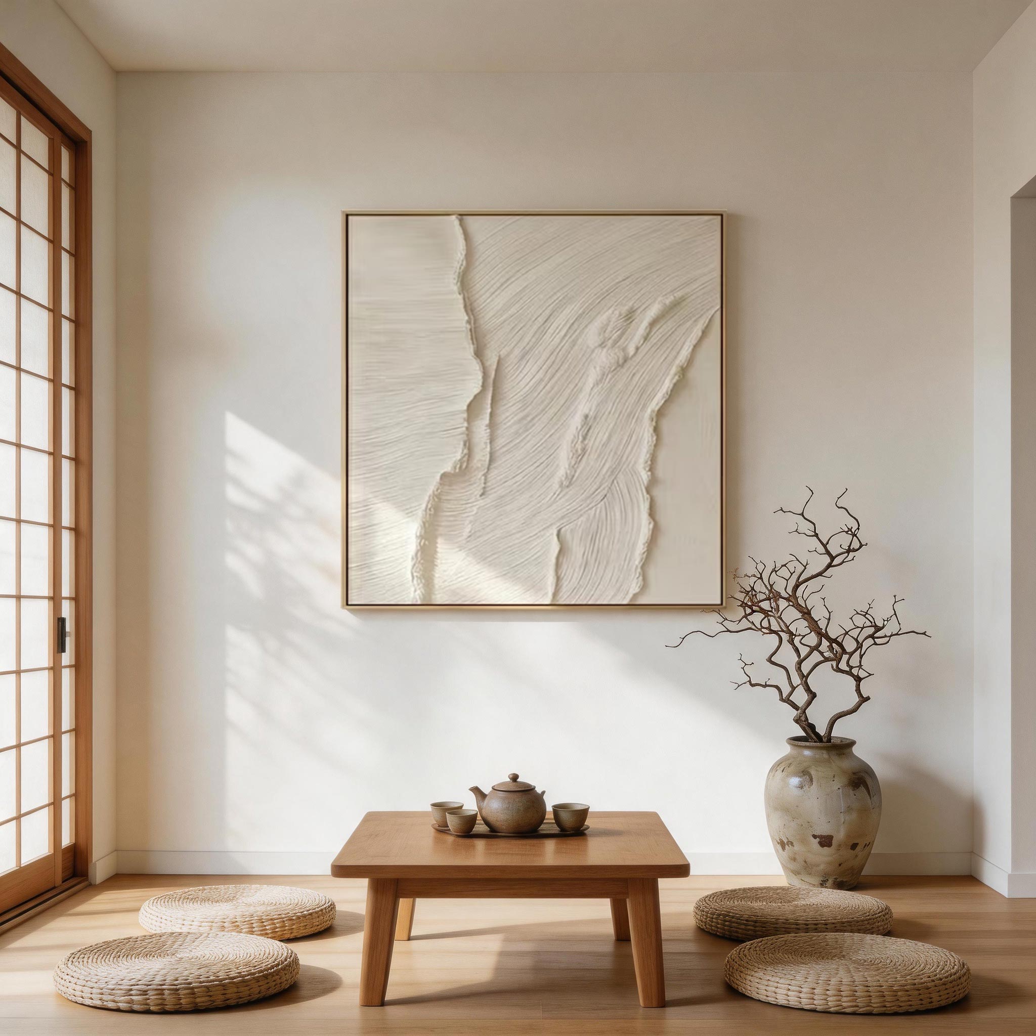 Canyon Light — White Ridge Texture Sculptural Canvas Wall Art #WT011