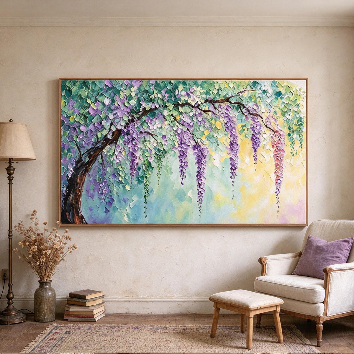 Purple Wisteria Tree Textured Wall Art #LS083