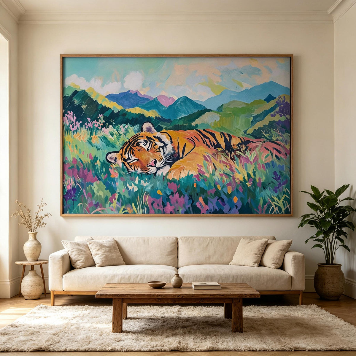 Sleeping Tiger in Mountain Meadow Wall Art #AN007