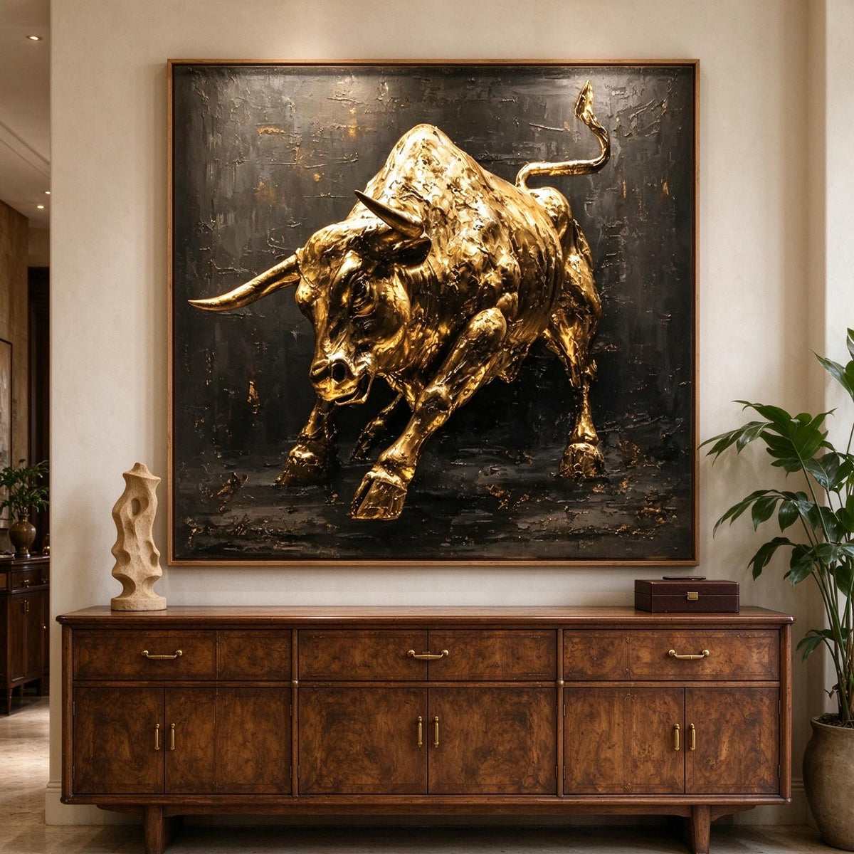Golden Bull – Heavy Impasto Sculptural Animal Painting #AN033