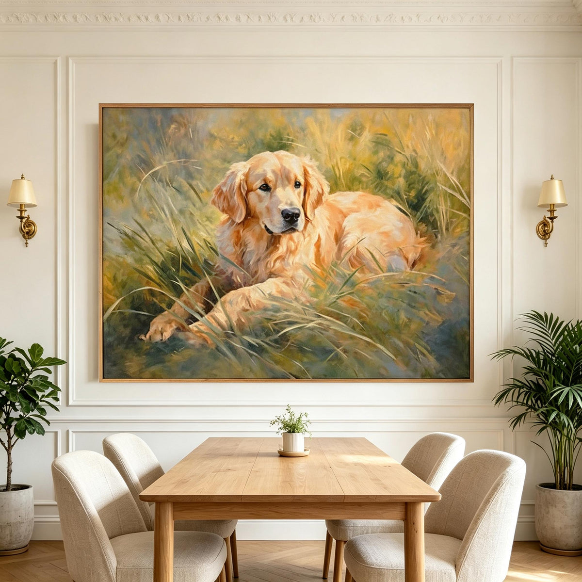 Golden Retriever in Meadow Wall Art #AN006