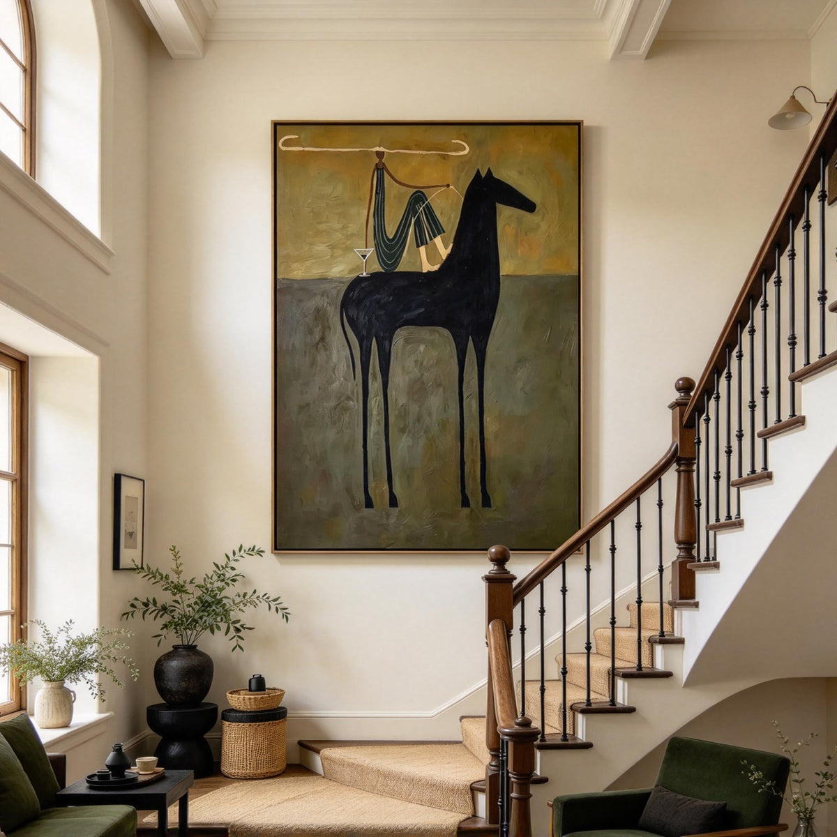Black Horse & Martini Glass Whimsical Wall Art #HA064