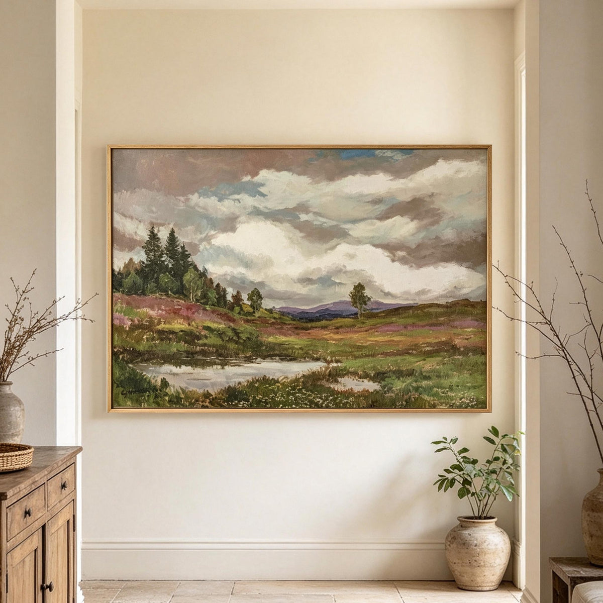 Cloudy Meadow Landscape Wall Art #LS049