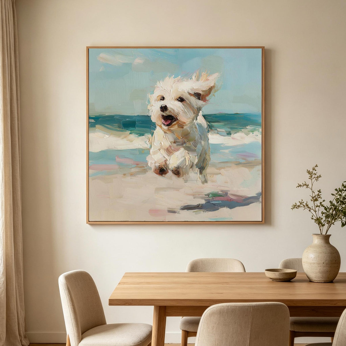 Running Westie on the Beach Wall Art #AN023