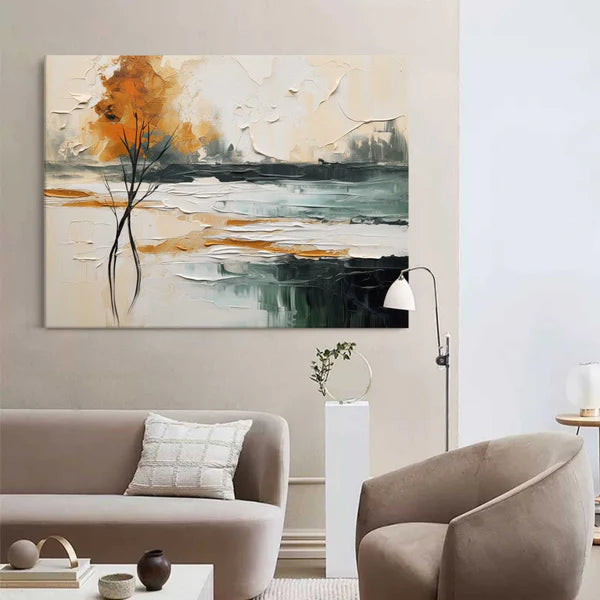 Abstract Landscape Tree Wall Art – Modern Textured Canvas Painting in Warm Tones #CP025