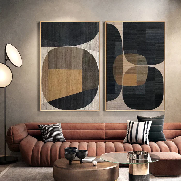 Black Plaster Art Minimalist Textured Painting Set of 2 #BT014