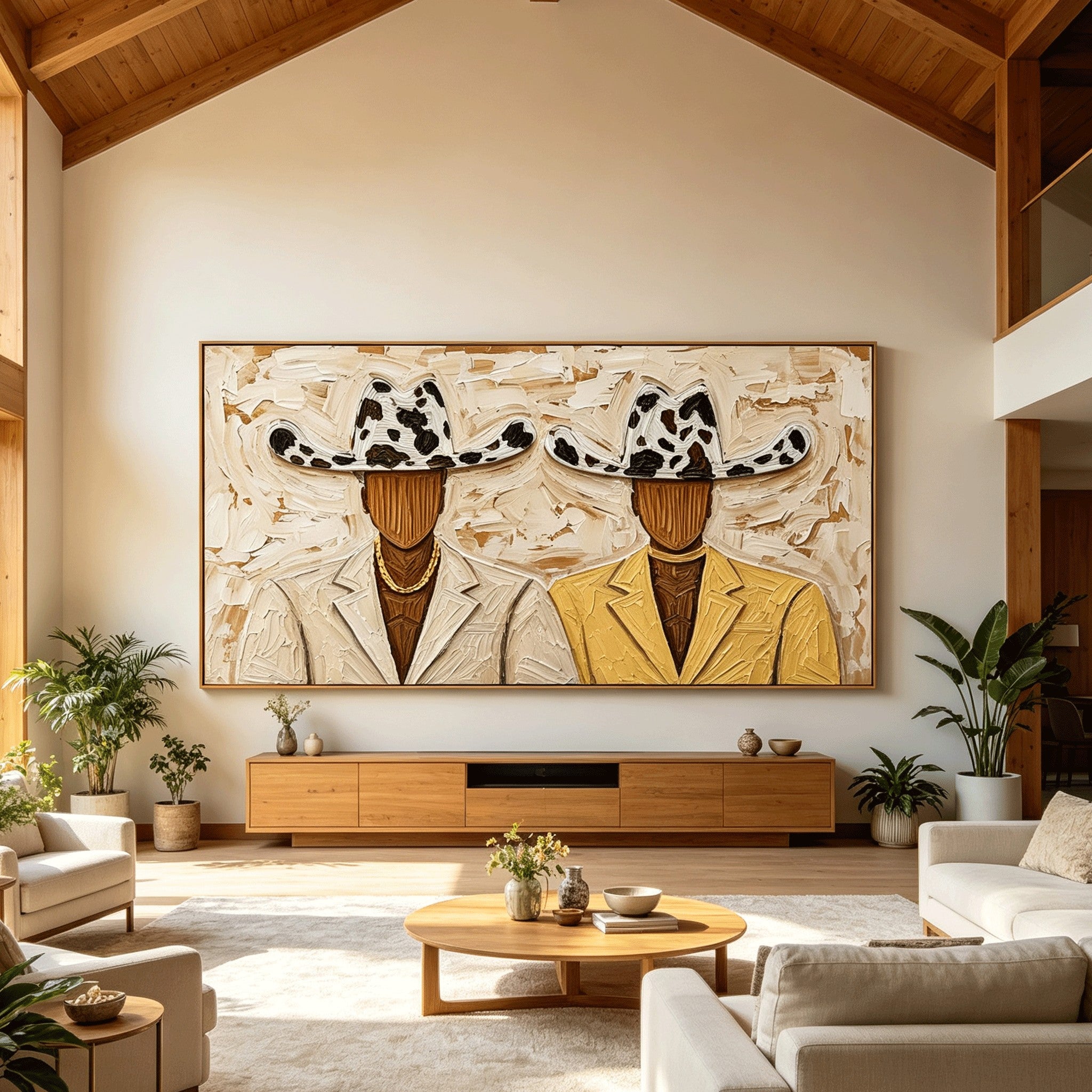 The Duo – Heavy Impasto Faceless Cowboy Painting #CP066