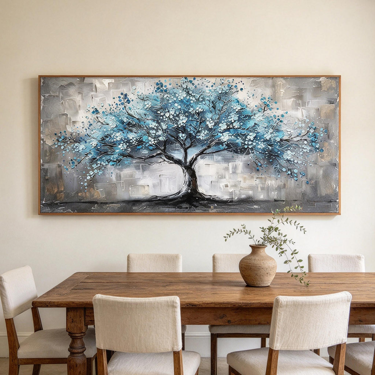 Blue Blossom Tree Textured Wall Art #LS081