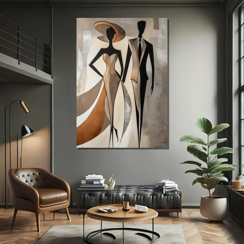 Modern Fashion Wall Art – Elegant Couple Abstract Canvas #MA034
