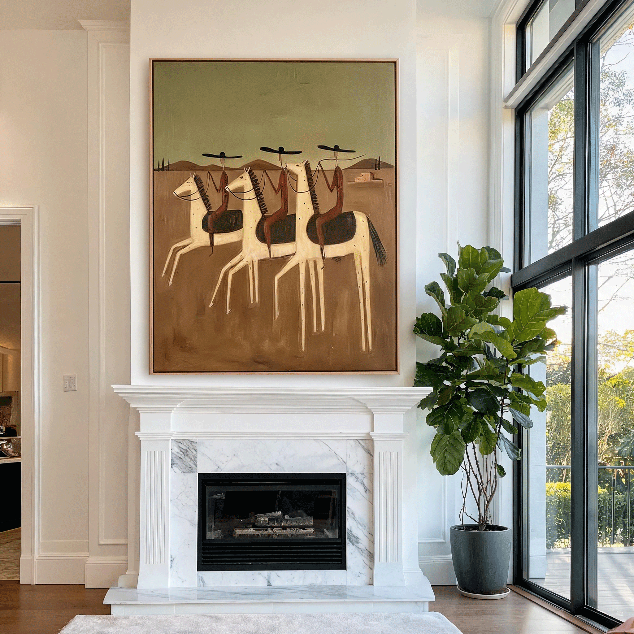 Western Horse Rider Wall Art | Hand-Painted Oil Painting #HA054