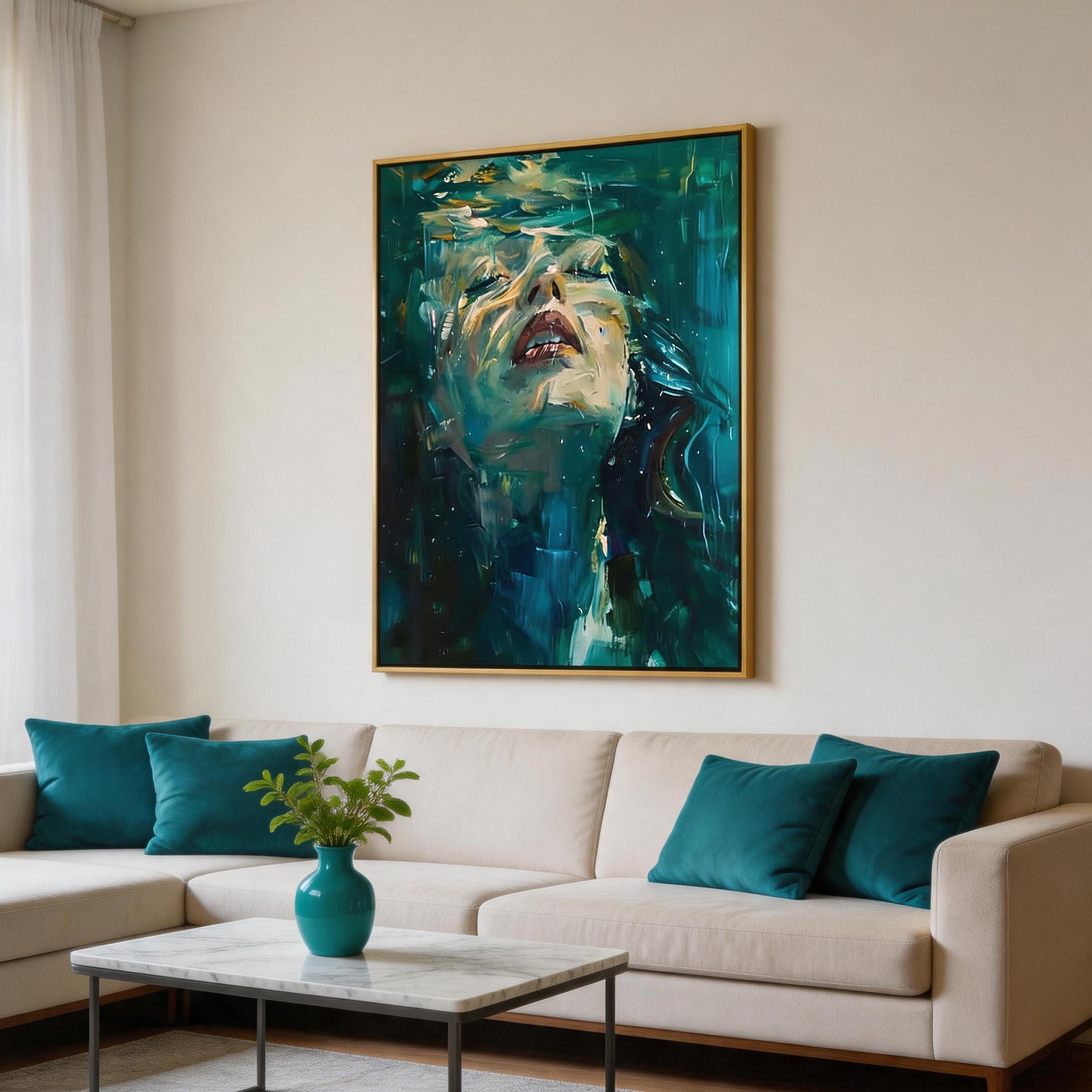 Teal Portrait | Modern Abstract Woman Wall Art #AB023