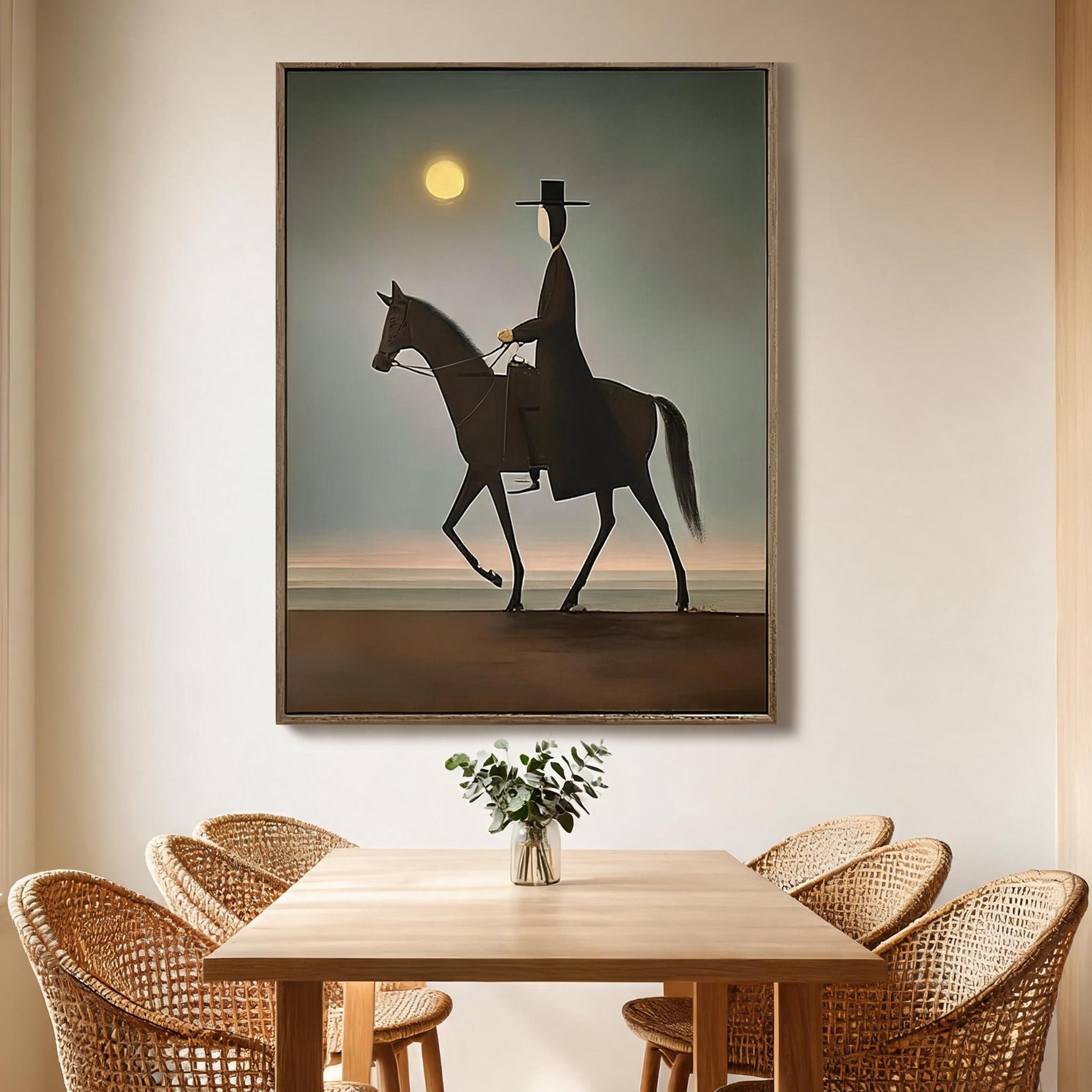 Moonlit Horse Rider | Minimalist Equestrian Wall Art #HA048