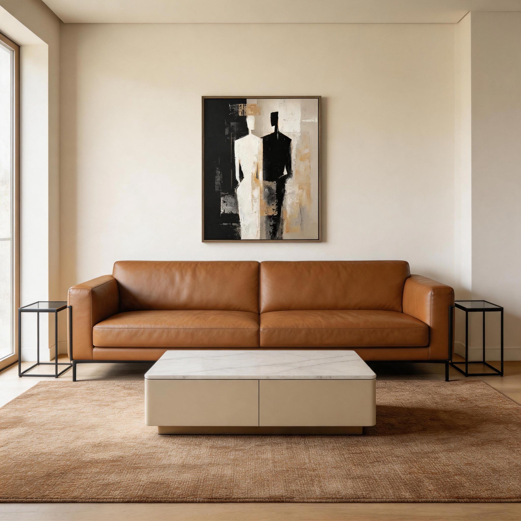 Side by Side — Abstract Dual Figure Canvas Wall Art in Black & Ivory #BA004