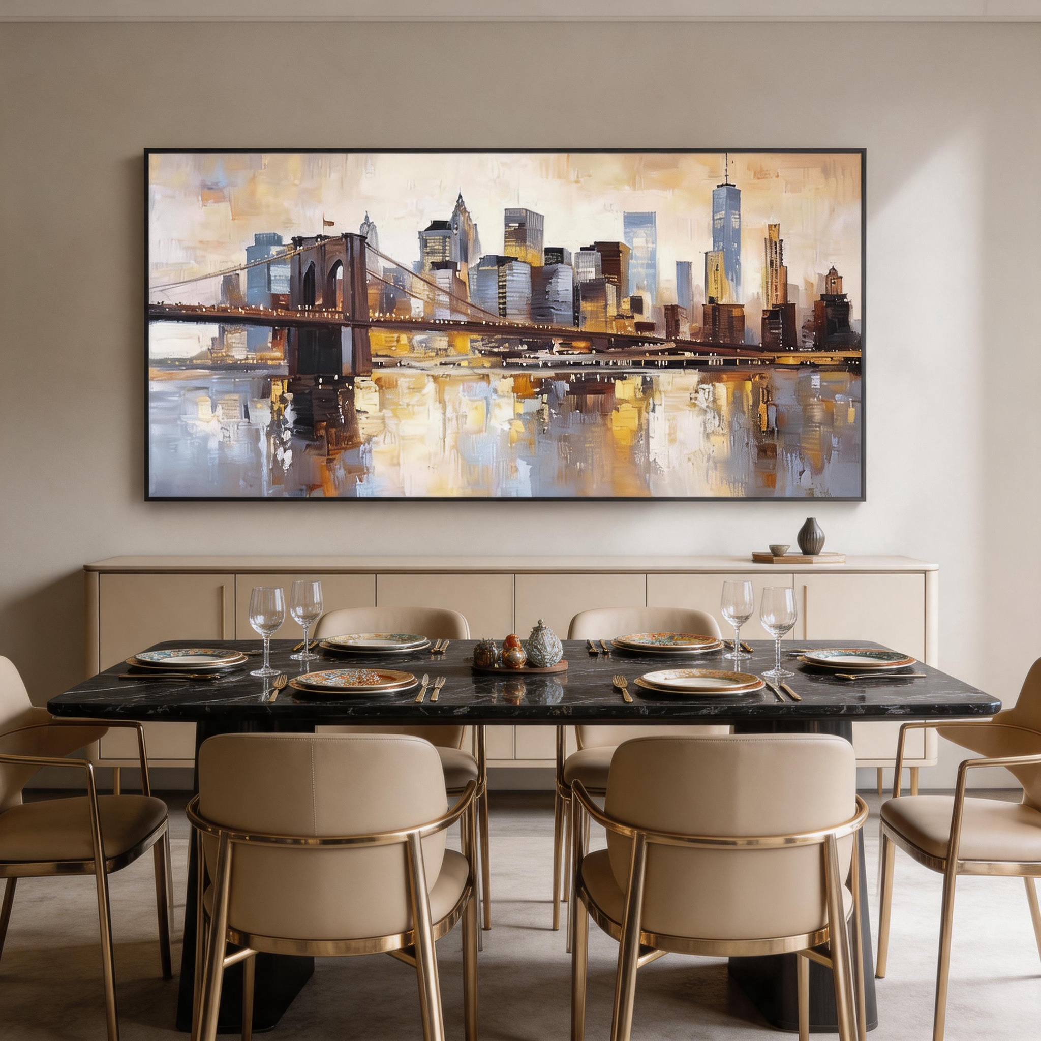 Abstract Cityscape Wall Art for Modern Luxury Living Room Decor #ML001