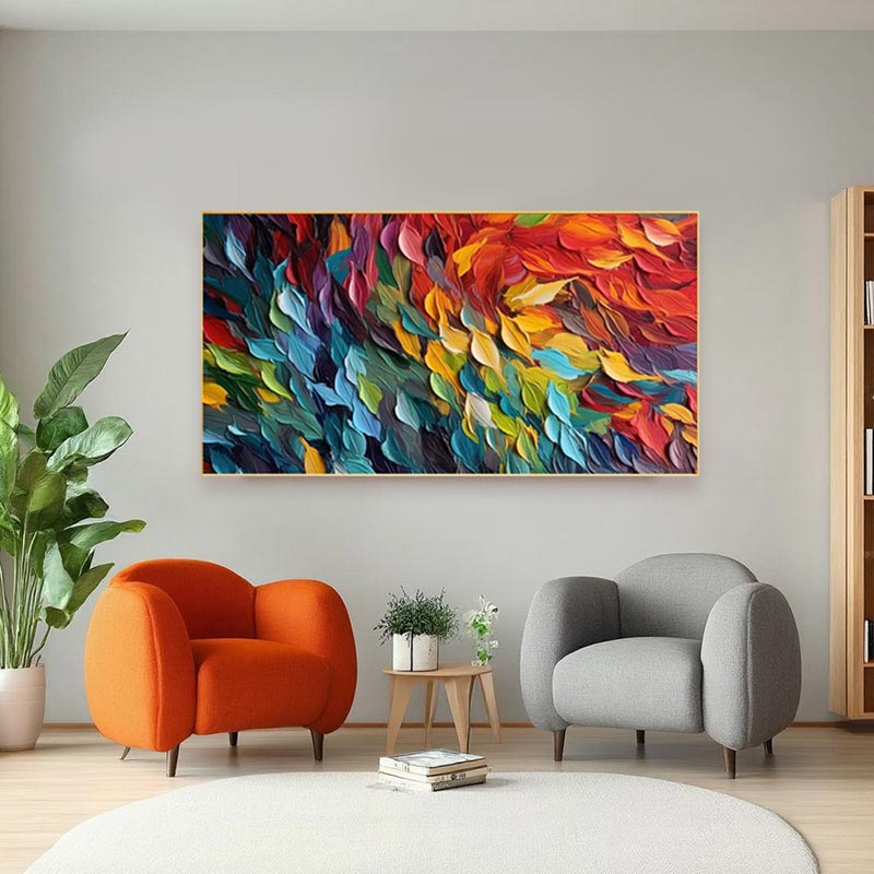 Rainbow Palette Knife Abstract Wall Decor – Modern Panoramic #AT036