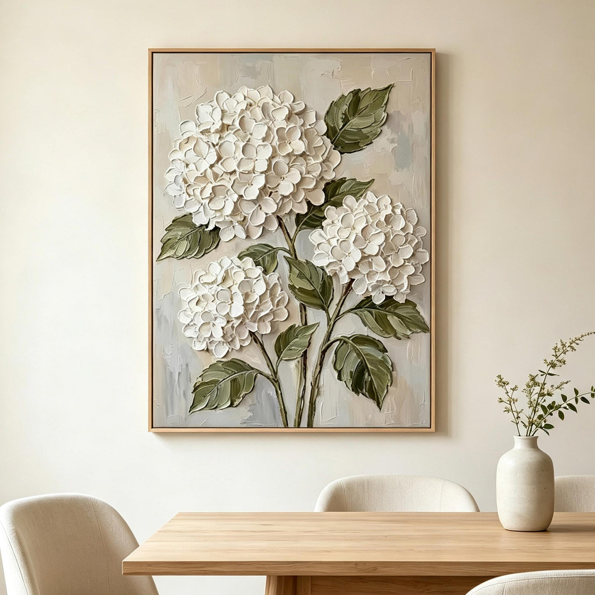 White Hydrangea Textured Wall Art #FL071