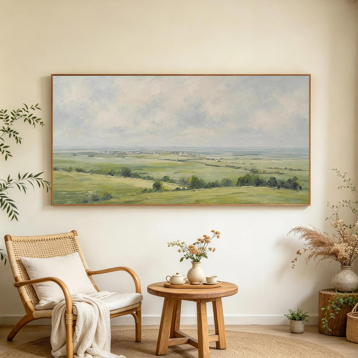Soft Green Countryside Landscape Wall Art #LS072