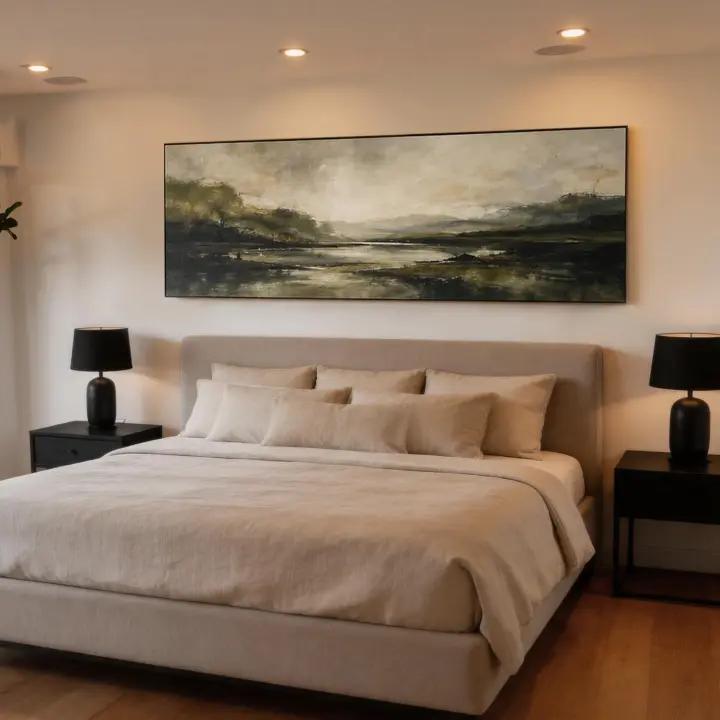 Still Waters — Moody Landscape Canvas Wall Art in Olive & Ivory #MA038