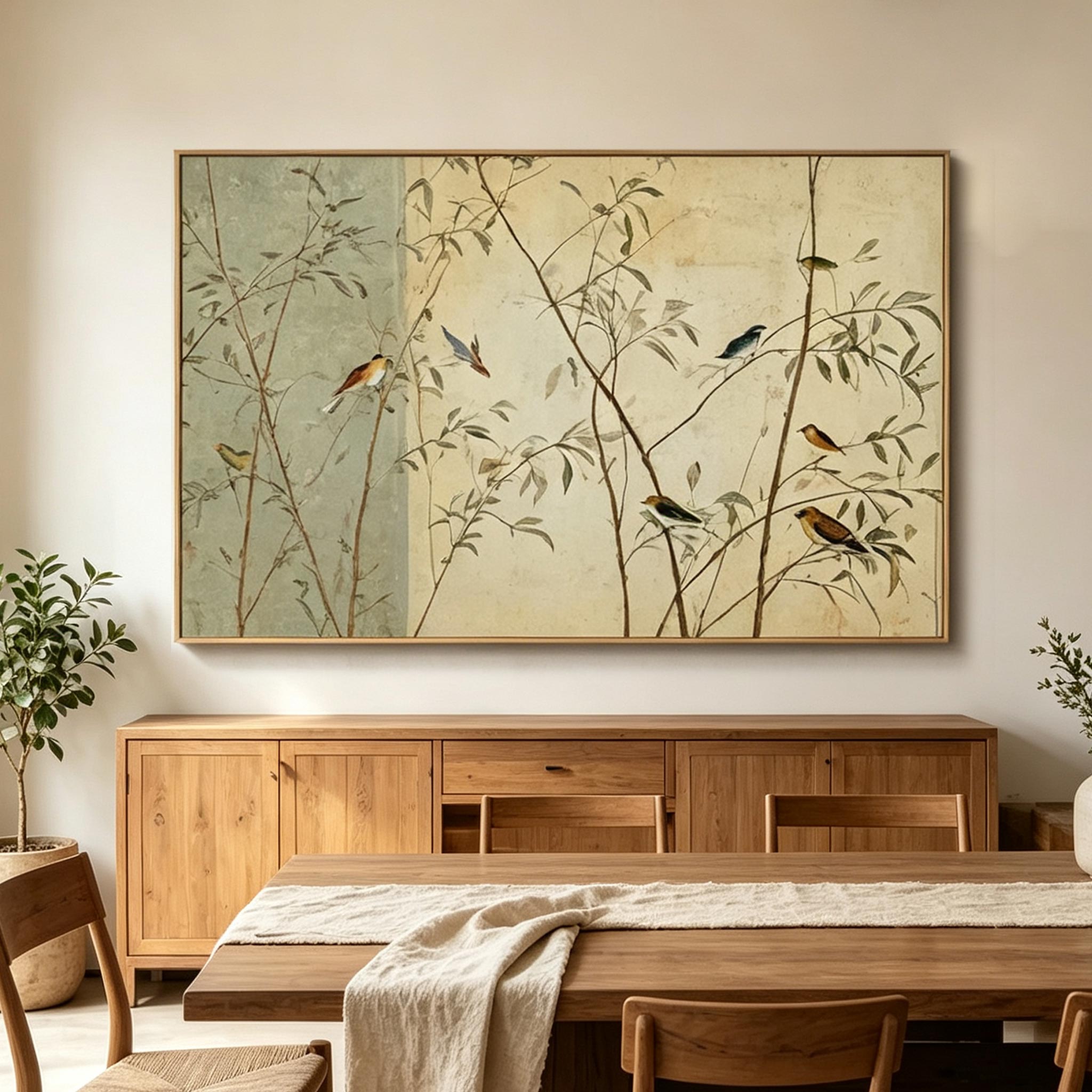 Songbird Garden – Vintage Chinoiserie Botanical Painting #AN005