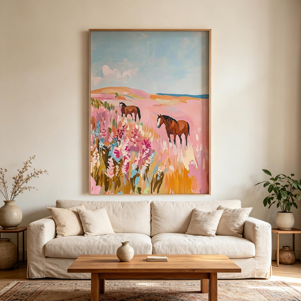 Horses in Pink Meadow Wall Art #AN016