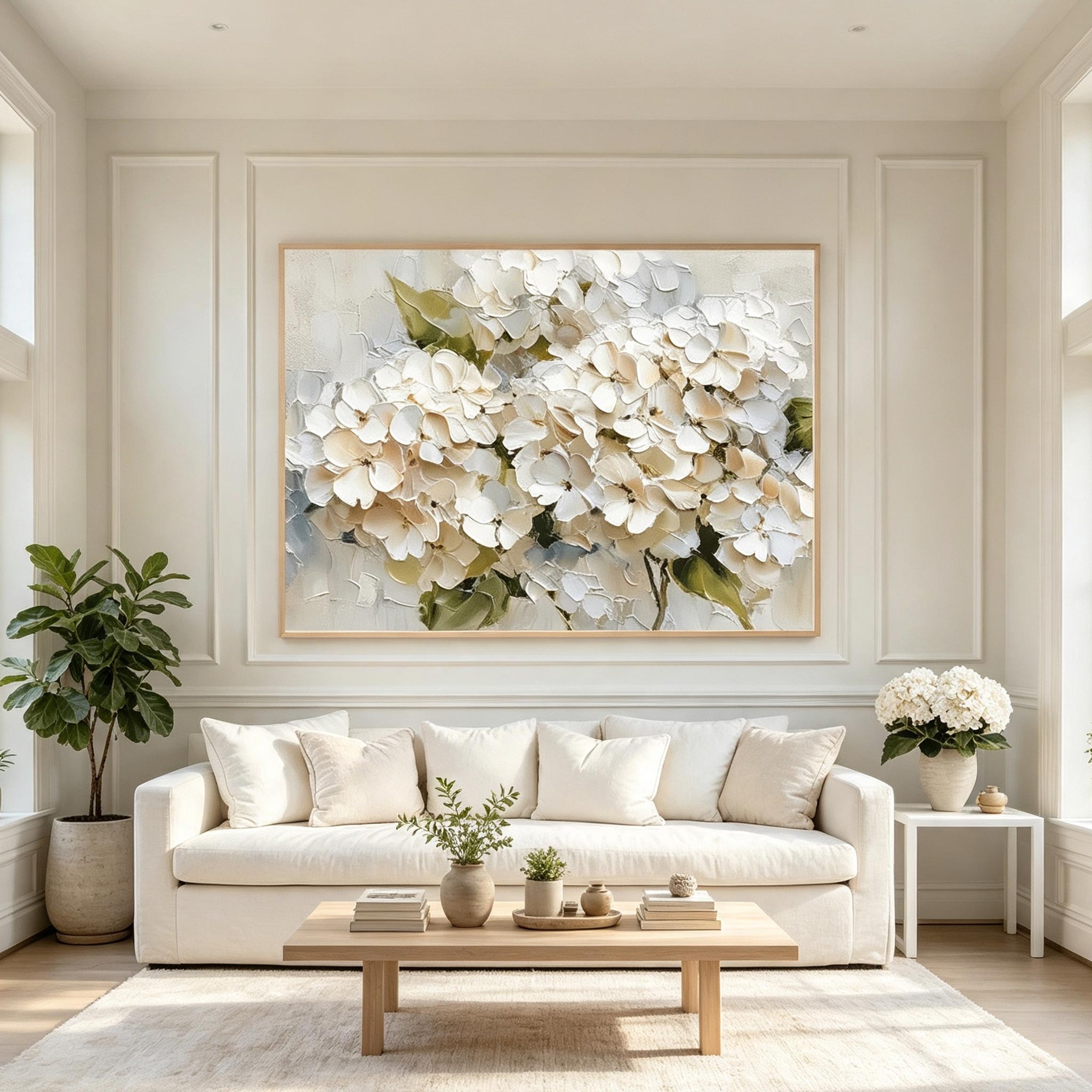 Textured White Hydrangea Wall Art #FL063