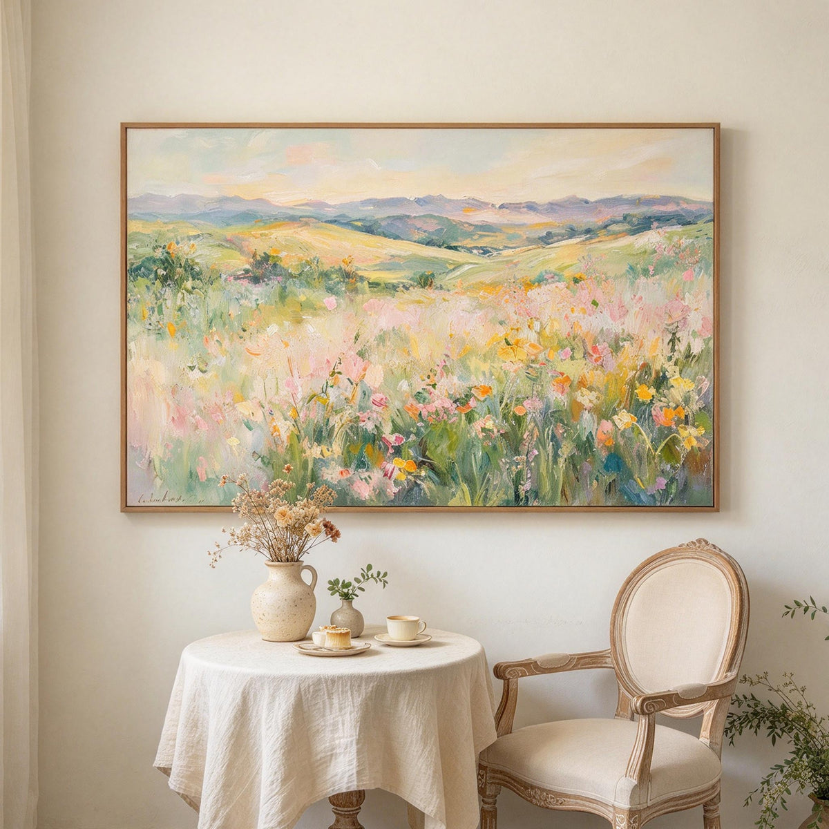 Pastel Wildflower Meadow Landscape Wall Art #LS067