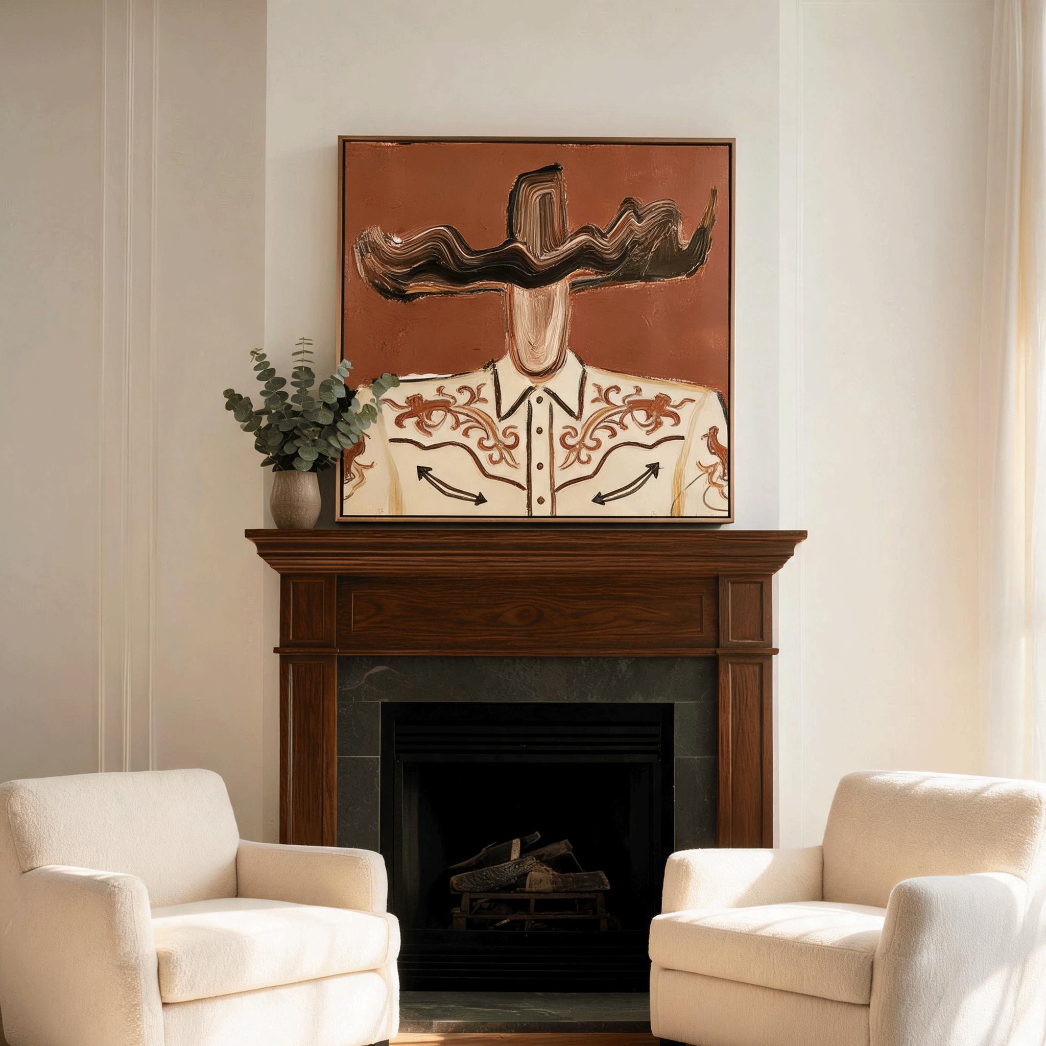 Western Cowboy Portrait Wall Art | Hand-Painted Textured Oil Painting #CP065