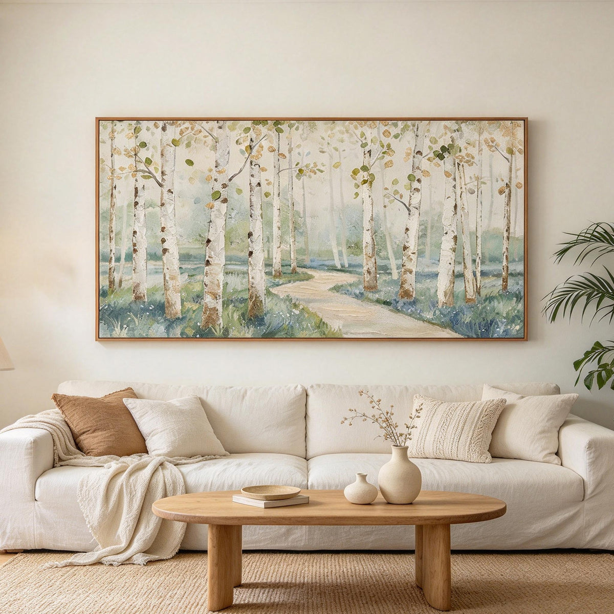 Soft Neutral Birch Forest Landscape Wall Art #LS069