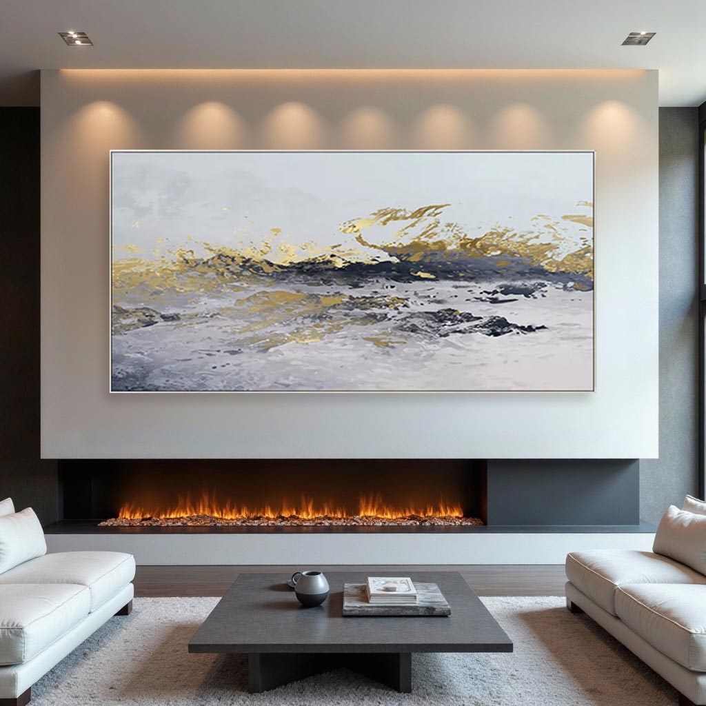 Minimalist Abstract White & Gold Oil Painting #GT004