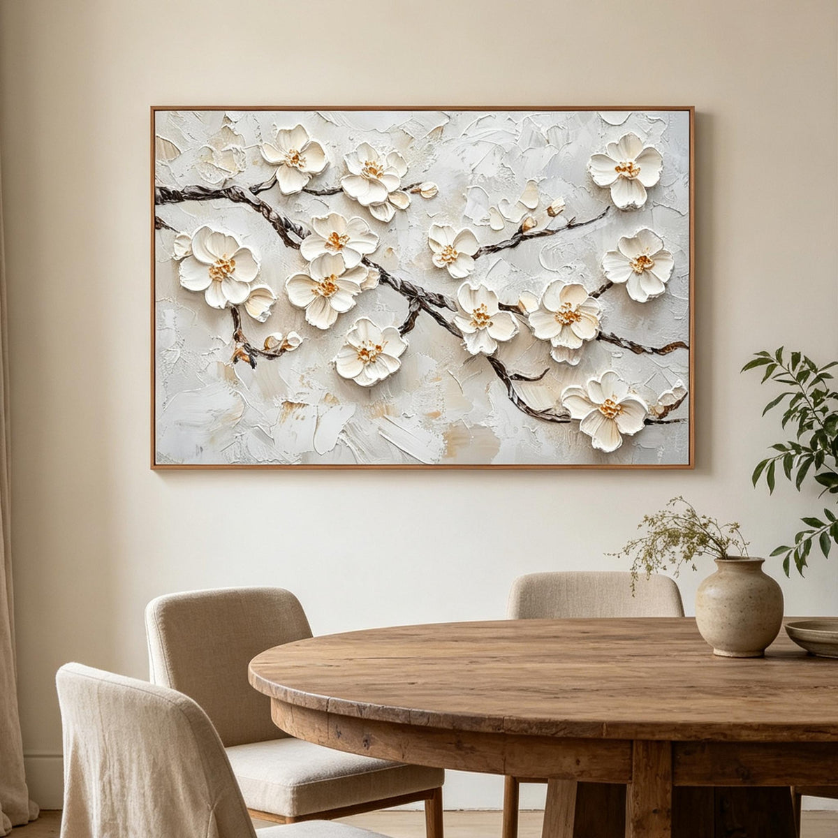 White Blossom Branch Textured Wall Art #FL062