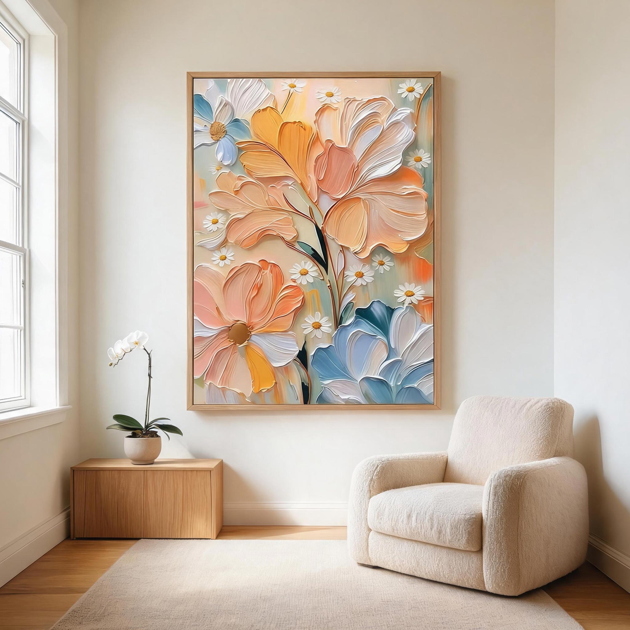 Peach & Blue Floral Wall Art #FL047