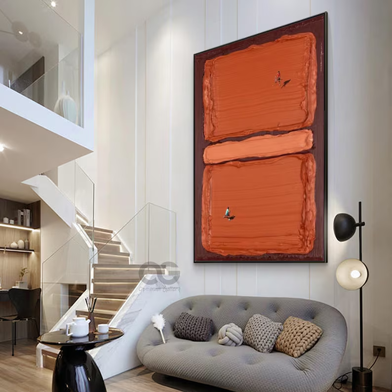 Vertical Textured Abstract Wall Art with Figures – Modern Orange Canvas #CP019