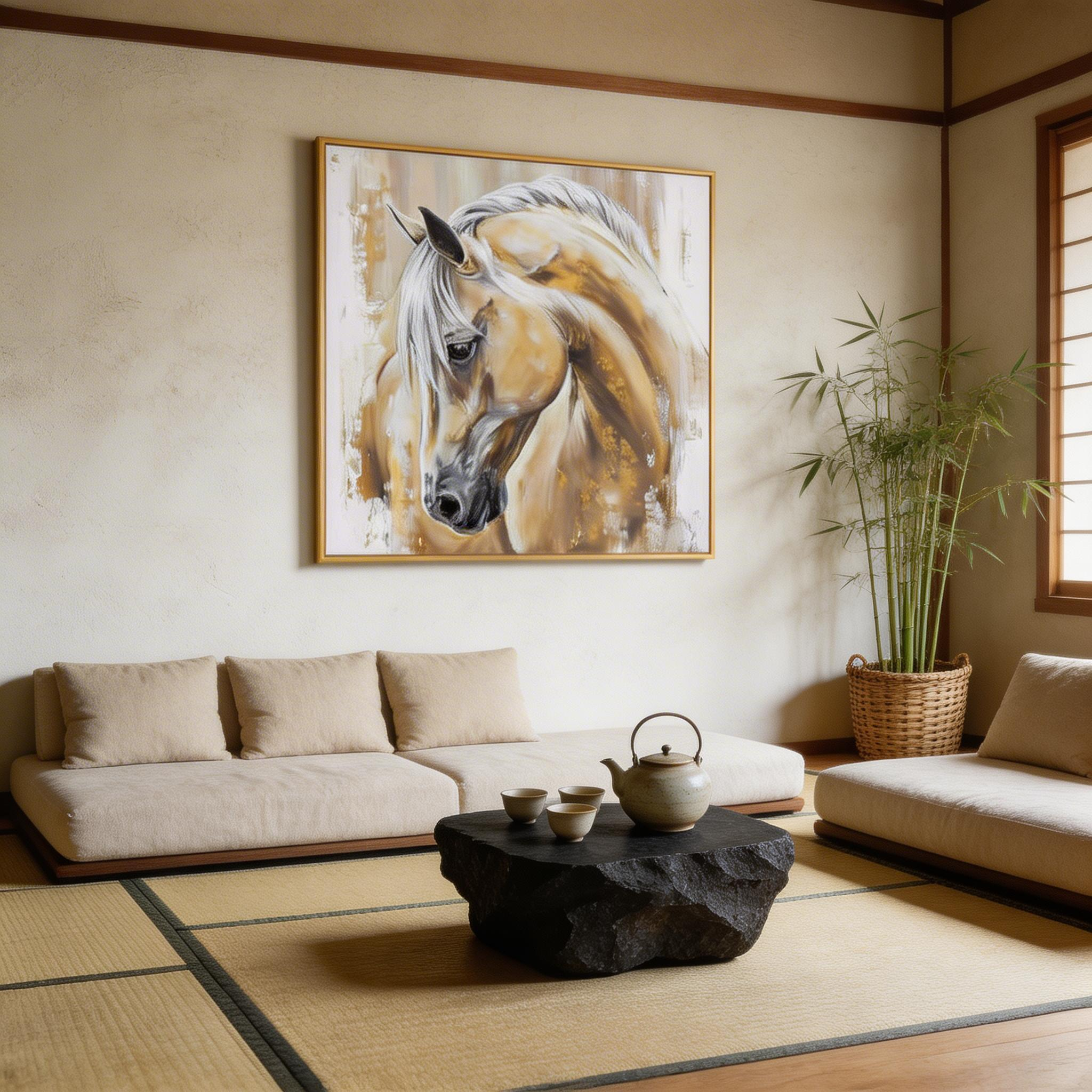 Elegant Horse Wall Art – Neutral Modern Animal Canvas #HA019