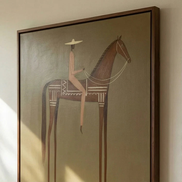The Rider — Minimalist Folk Art Horse Canvas Wall Ar #HA026