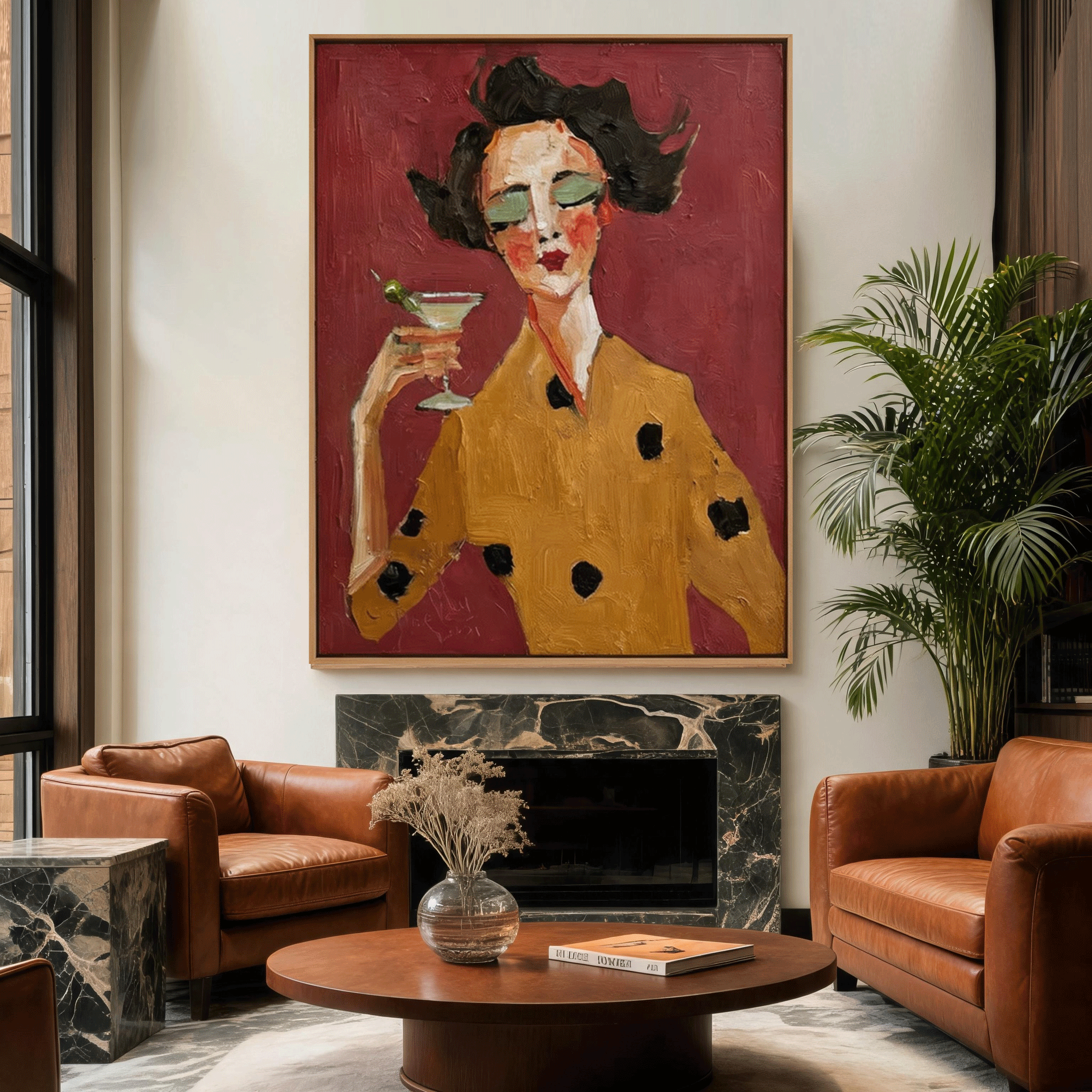 Modern Cocktail Woman Wall Art | Hand-Painted Figurative Oil Painting #MA044