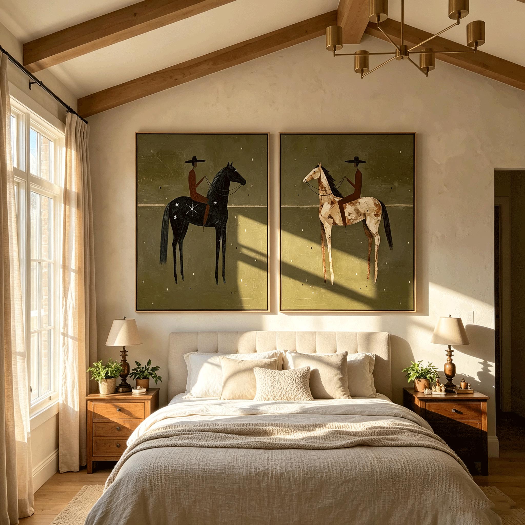 Night Rider Folk Art Canvas Print — Framed Horse Wall Art #HA056