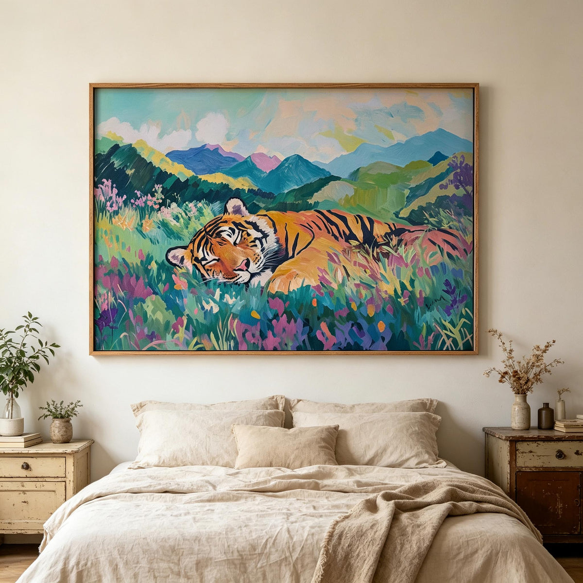 Sleeping Tiger in Mountain Meadow Wall Art #AN007