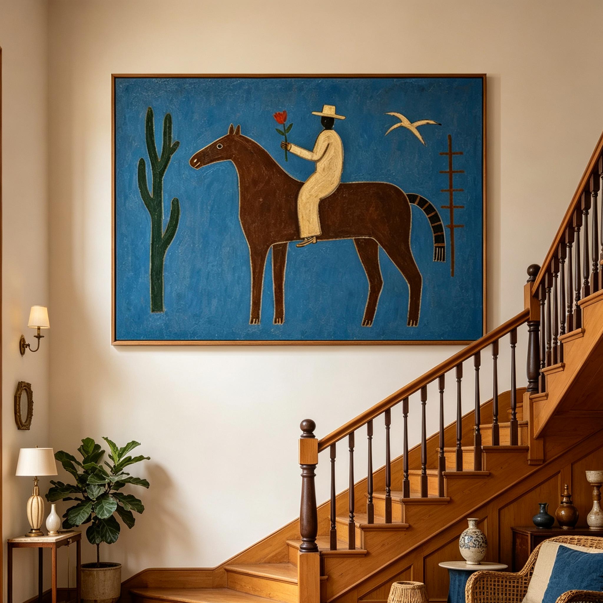A Rose for the Journey – Whimsical Folk Art Horse Painting #HA063