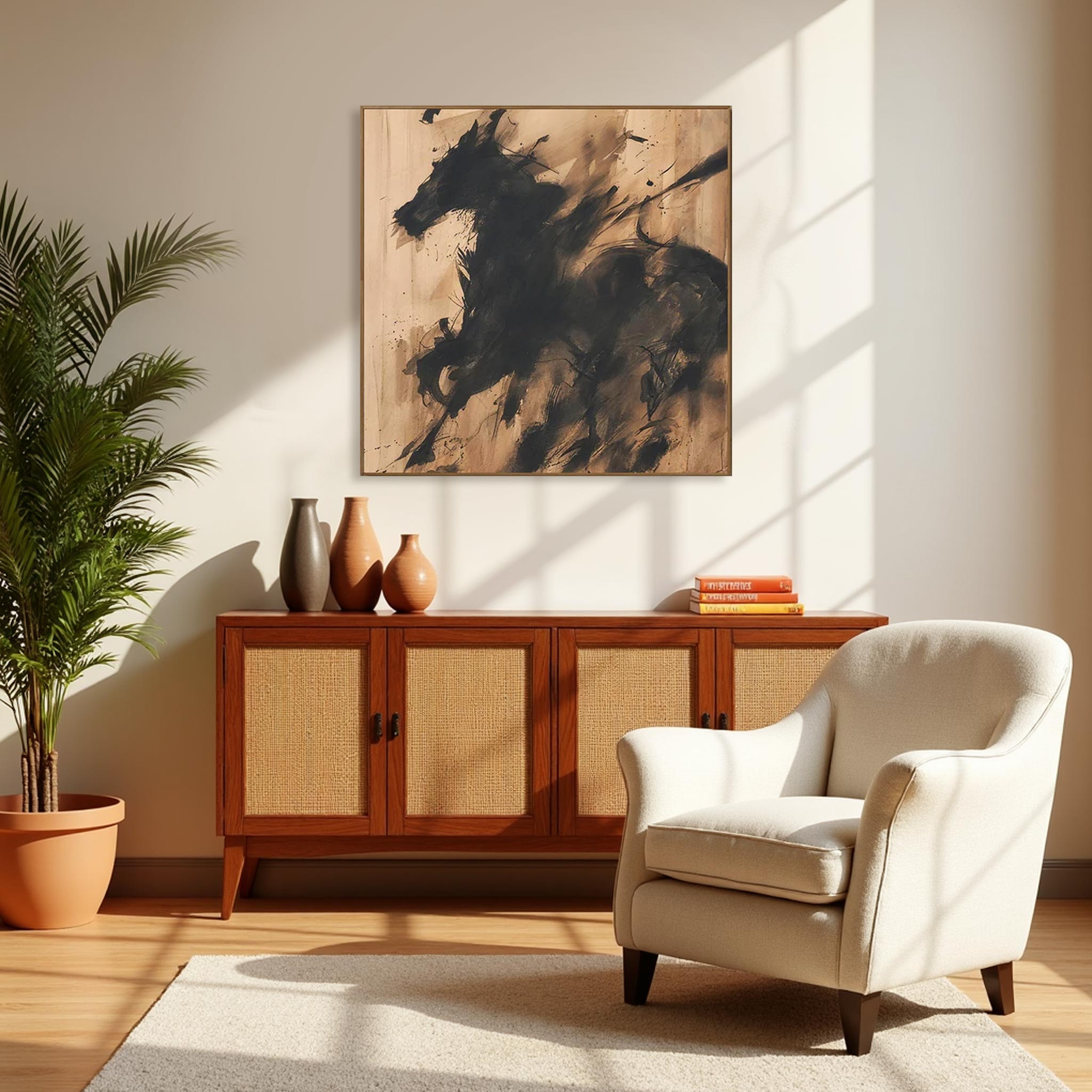 Abstract Black Horse Oil Painting Wall Art #HA009