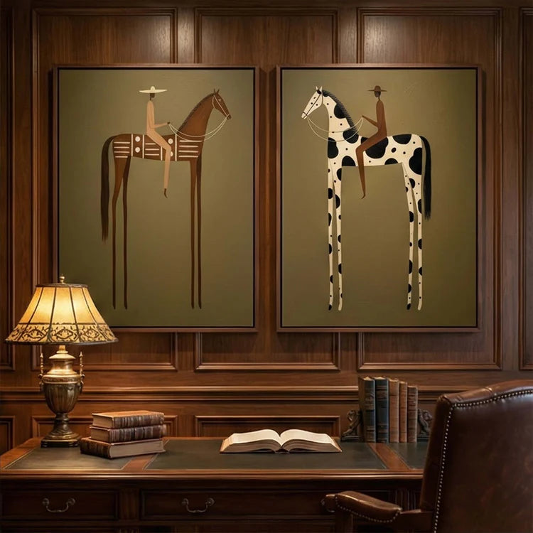 Modern Horse Rider Wall Art Long-Legged Duality  Set of 2 HA023