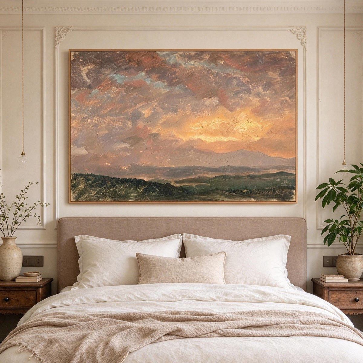 Vintage Sunset Mountain Landscape Wall Art #LS084